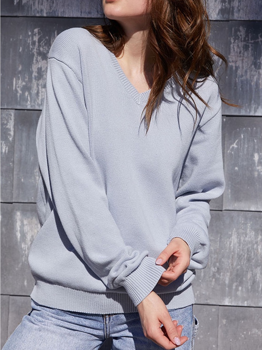 Brandy Melville Light Blue V-Neck Knit Sweater perfect for spring